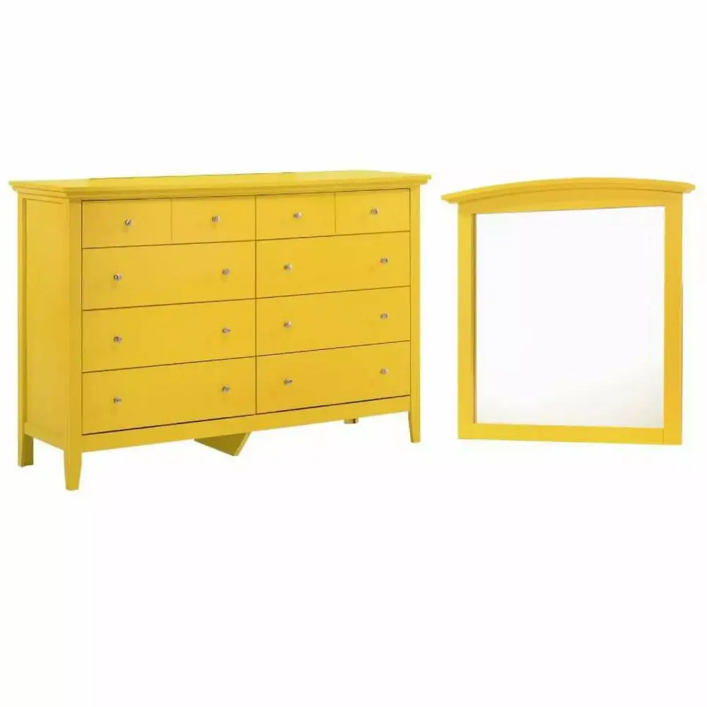 Home Square 2-Piece Set with 8-Drawer Dresser and Mirror in Yellow - Complete Bedroom Set