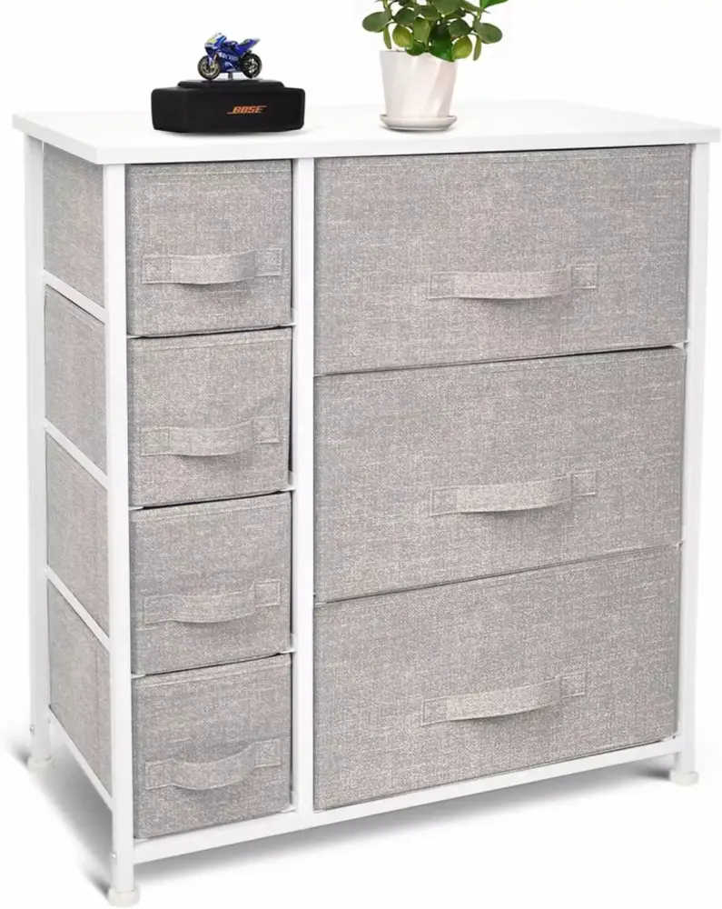 CERBIOR Drawer Dresser Storage Arranger 7-Drawer Closet Shelves Sturdy Steel Frame Wood Top with Easy Pull Fabric Bins for Clothing Blankets