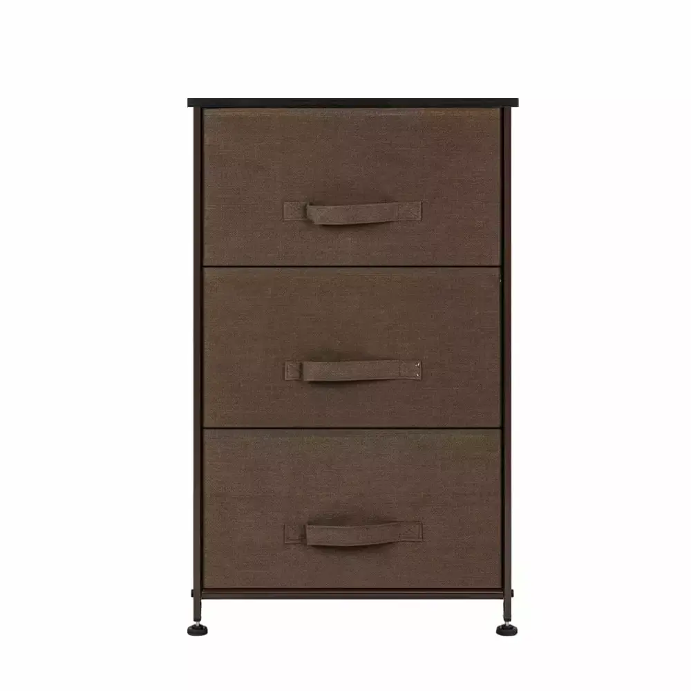 3-Tier Dresser Drawer Storage Unit with 3 Easy Pull Fabric Drawers and Metal Frame Wooden Tabletop for Closets Nursery Dorm Room Hallway Brown