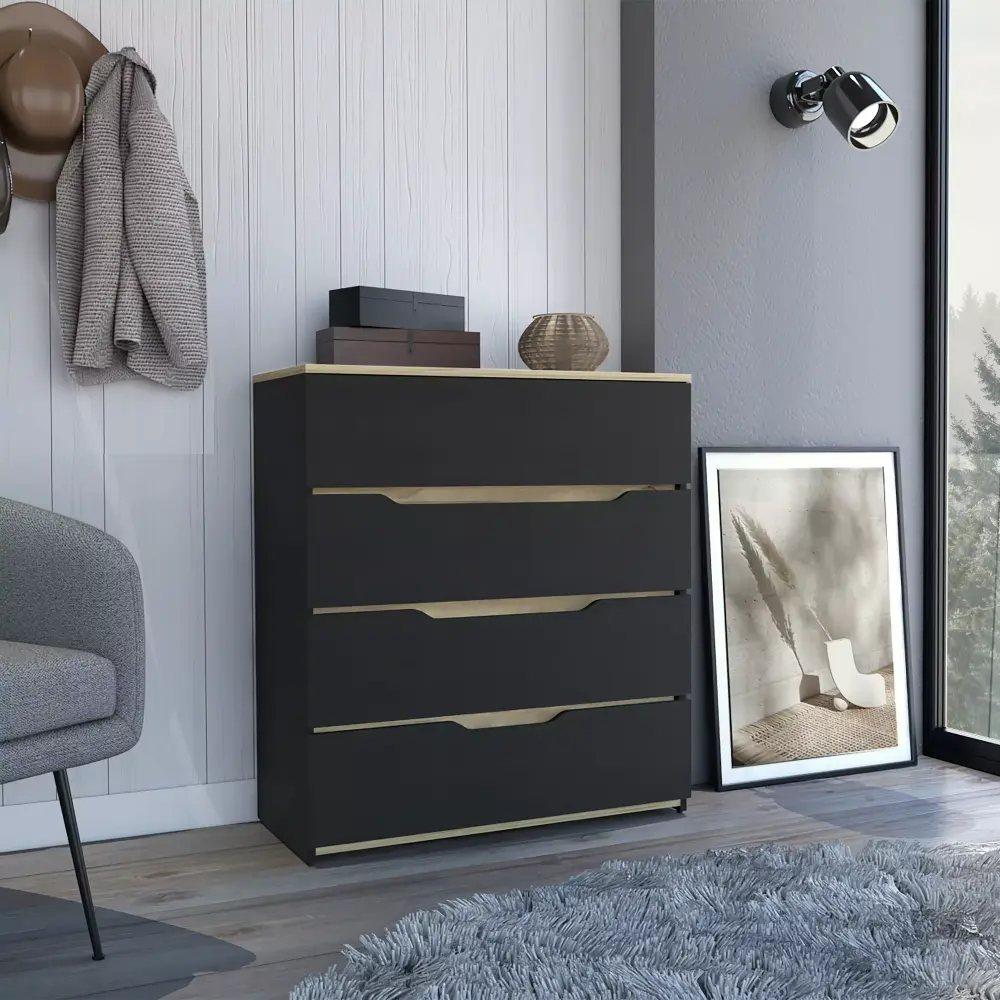 DeeHome Dresser Oboe with Exceptional Top and Four Drawers in Black Wengue Light Oak Finish