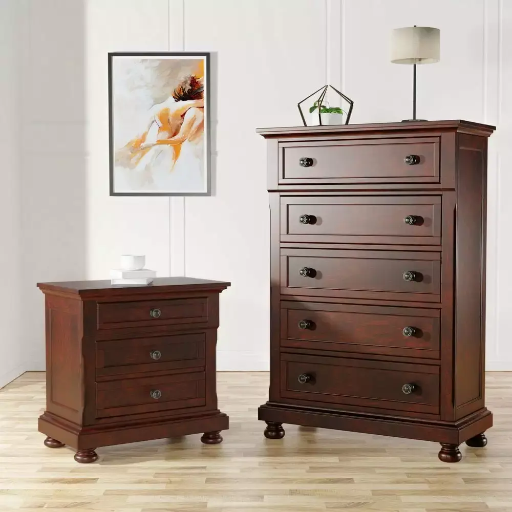 Furniture of America Violeta Transitional 2-Piece Dark Cherry Chest and Nightstand Set