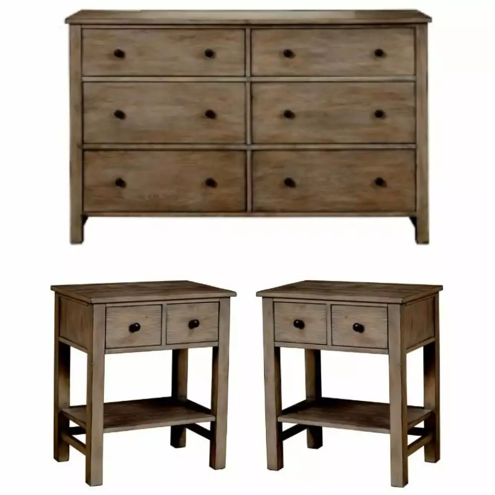 Home Square 3-Piece Set with 2 Nightstands and 6-Drawer Dresser in Natural Gray