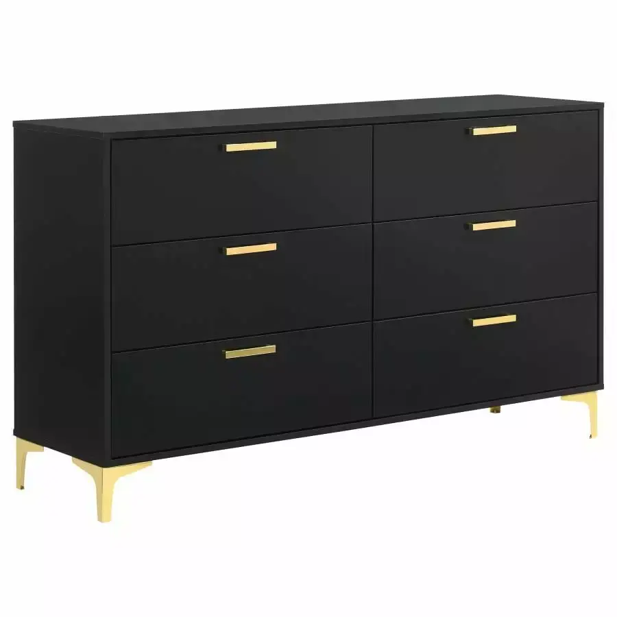 Kendall 6-Drawer Dresser Black and Gold - Contemporary Bedroom Furniture