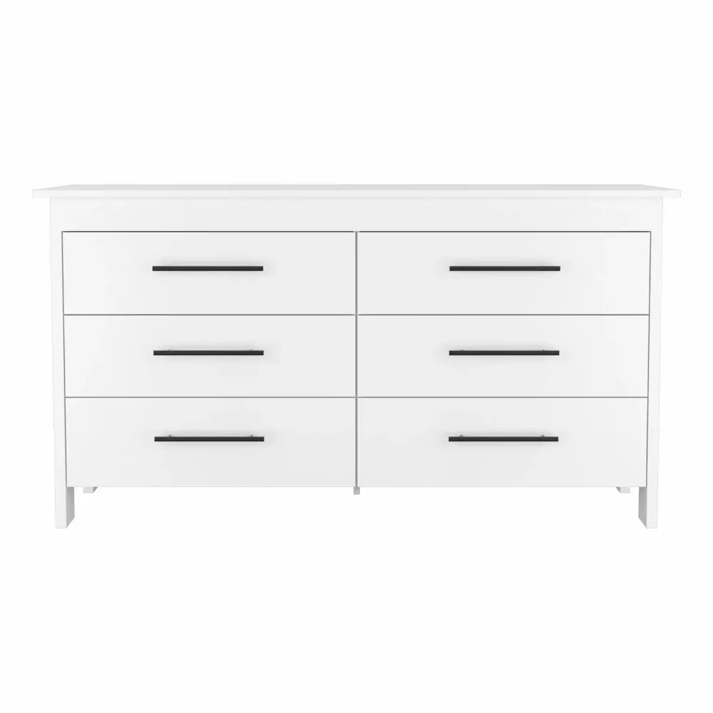 6 Drawer Double Dresser for Bedroom in White