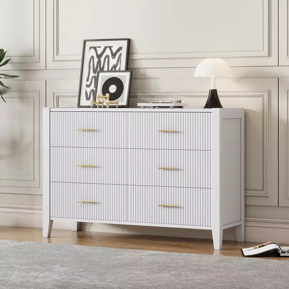 Spaco Drawer Dresser with Unique White Vertical Stripe Design Easy Assembly