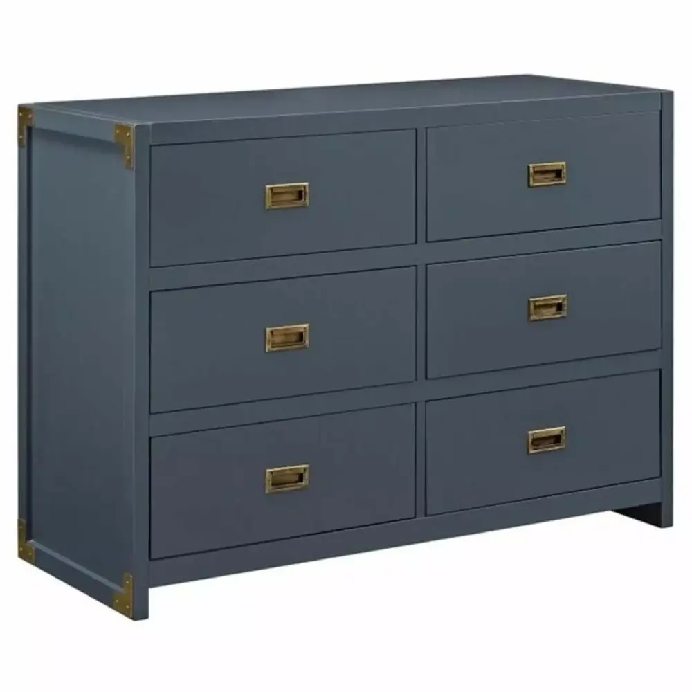 Pemberly Row 6 Drawer Baby Dresser in Graphite Blue - Nursery Storage Furniture