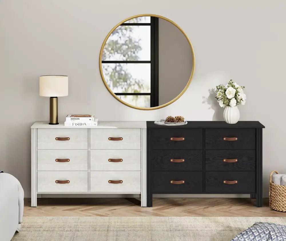 2 PCS Large Wooden Dresser with 12 Drawers Black White Storage Cabinet