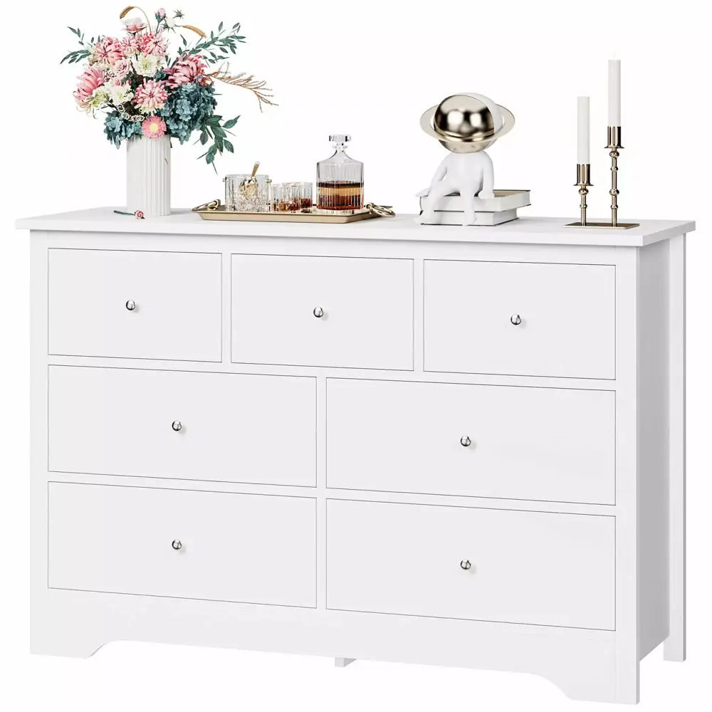 Homfa 7 Drawer White Dresser Modern Chest of Drawer Wood Storage Cabinet for Entryway