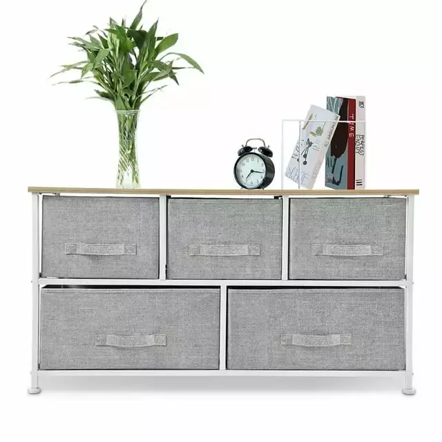 Bigroof 5 Drawer Fabric Dresser Wide Chest of Drawers Storage Arranger Unit for Closet Living Room Hallway