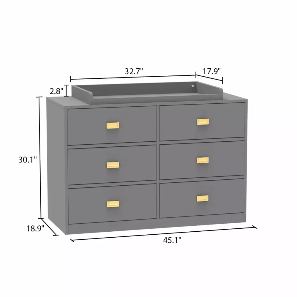 AIEGLE 6 Drawer Baby Dresser with Changing Table in Gray