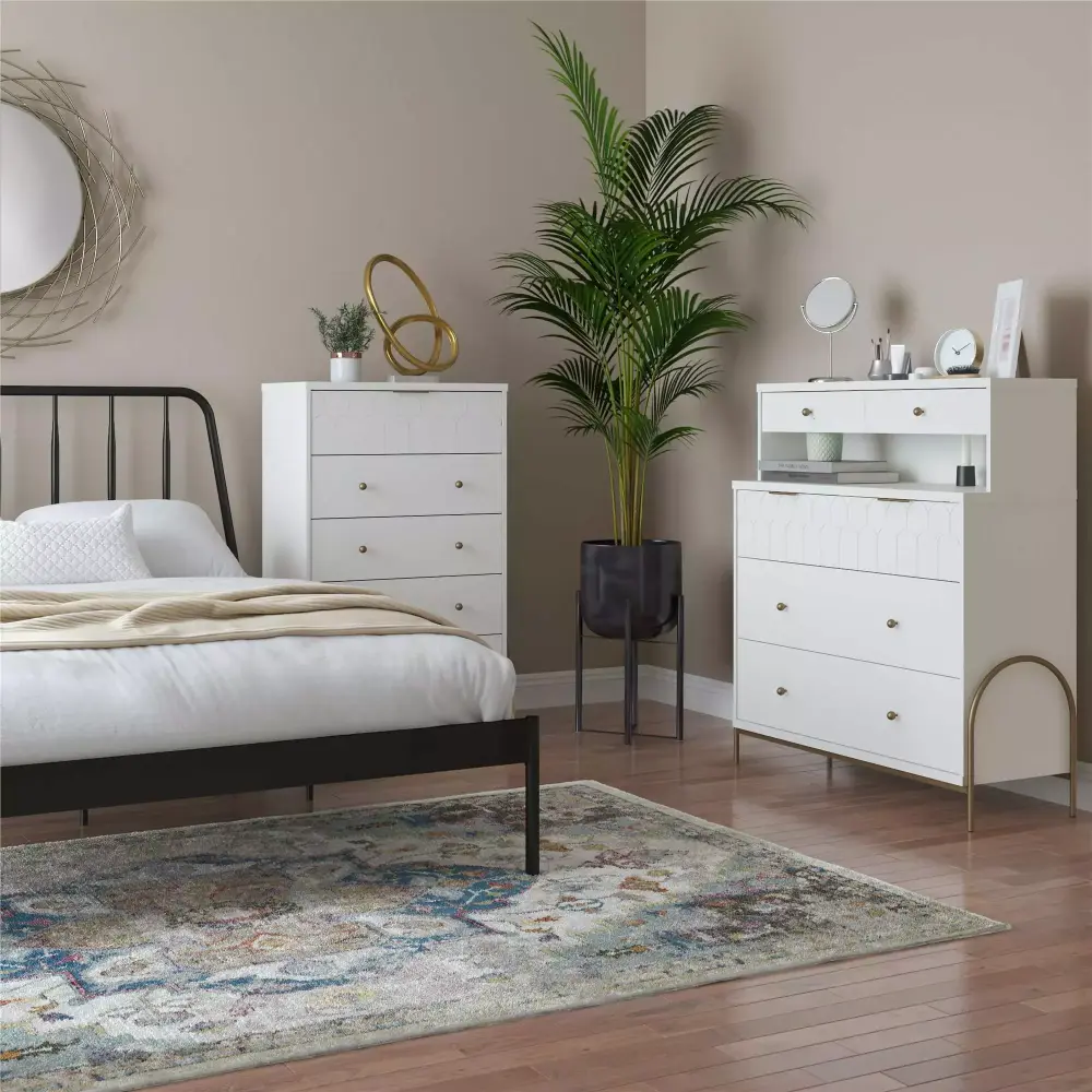 CosmoLiving by Cosmopolitan Anastasia 4 Drawer Dresser with Hutch in White