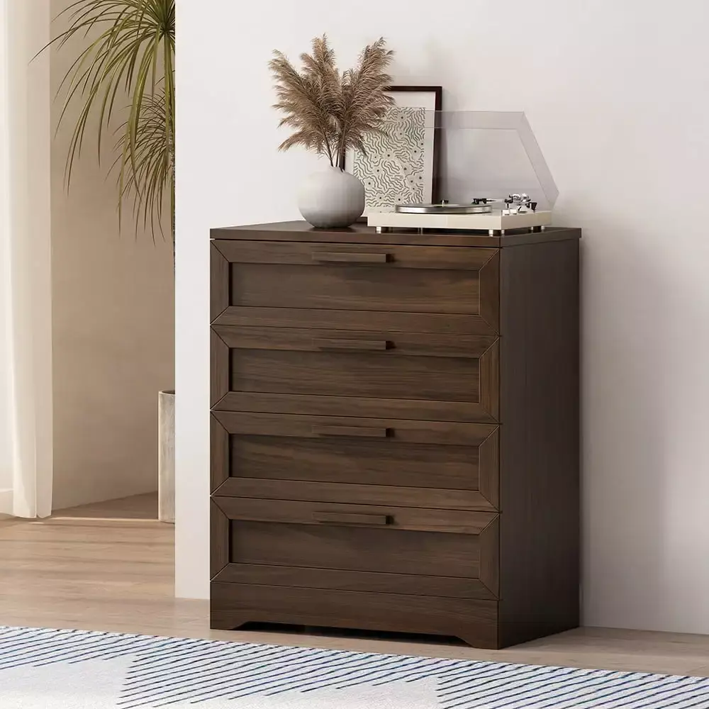 Canddidliike Walnut Chest of Drawers Sturdy Construction Space-Saving Design for Bedroom
