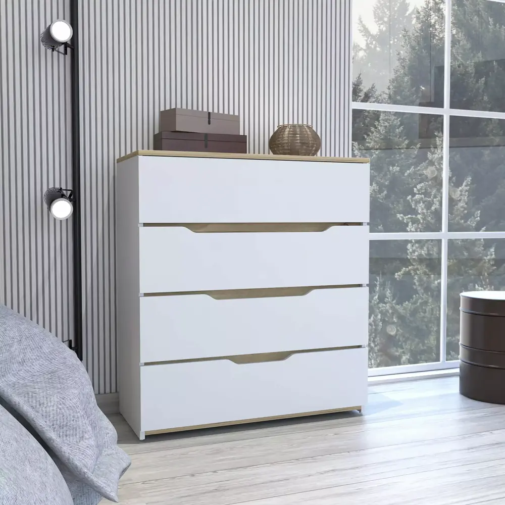 CoSoTower 4-Drawer Dresser White and Light Oak for Bedroom