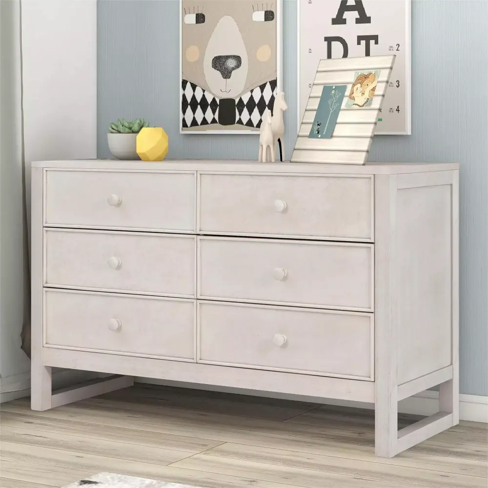 CoSoTower Rustic Wooden Dresser with 6 Drawers Antique White Storage Cabinet for Bedroom