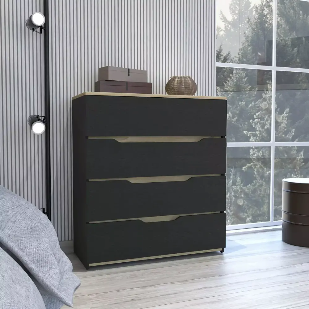 Lynbrook 4-Drawer Dresser in Black Wengue and Light Oak for Bedroom