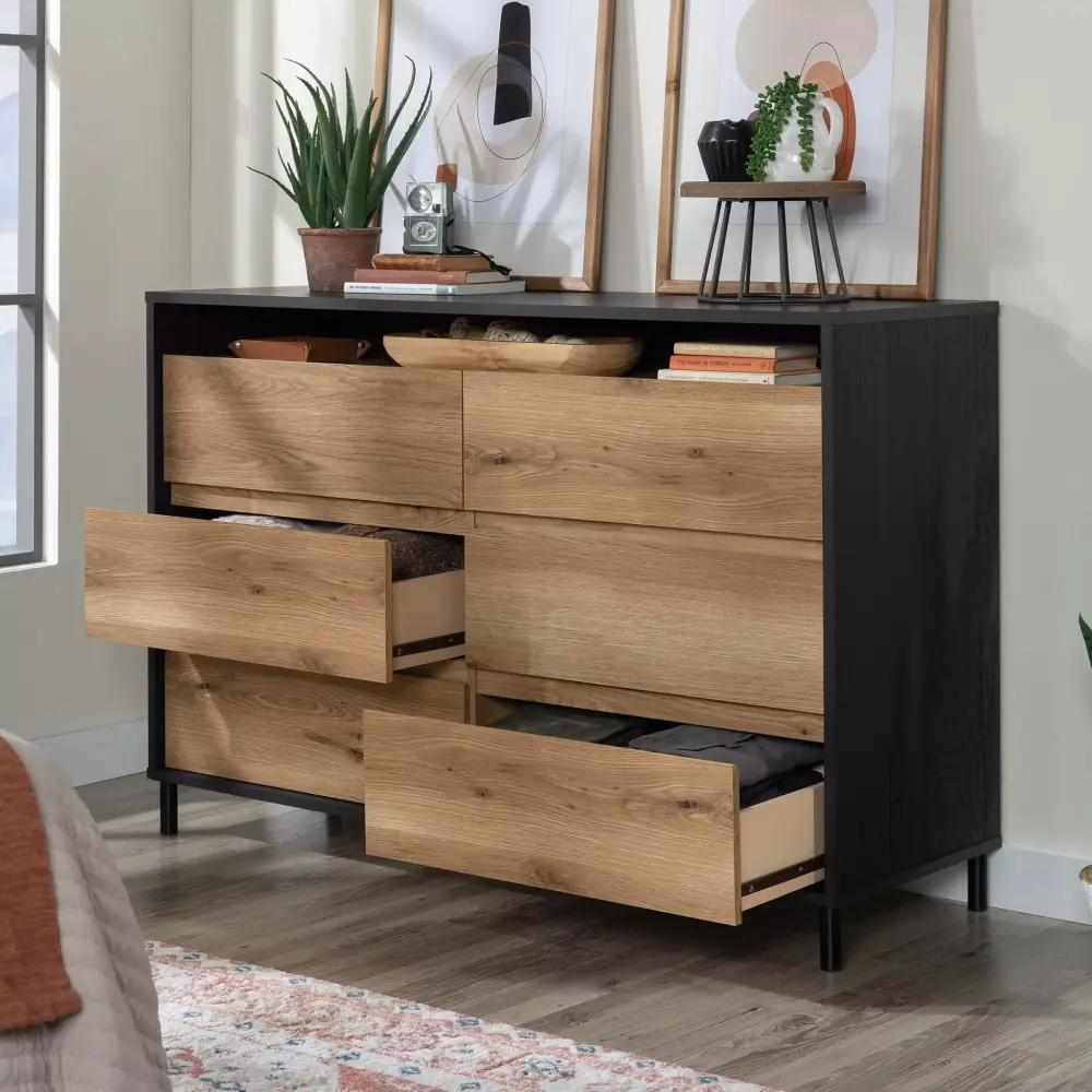 Sauder Acadia Way Modern 6-Drawer Dresser in Raven Oak Finish