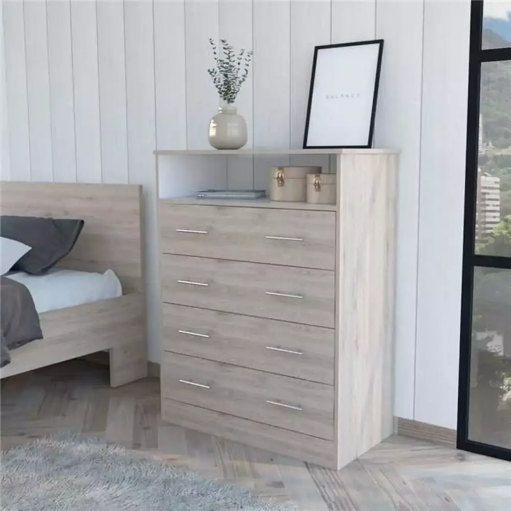 Serbian Four Drawer Dresser Light Gray & White