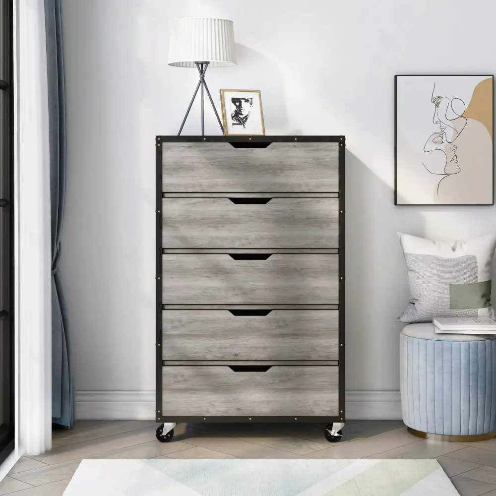 Samuels Vintage Grey Oak Mobile Tall Dresser - Bedroom Storage Solution
