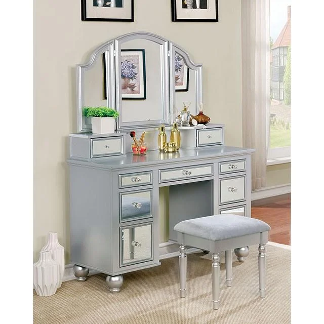 TRACY Silver Vanity Table with Stool