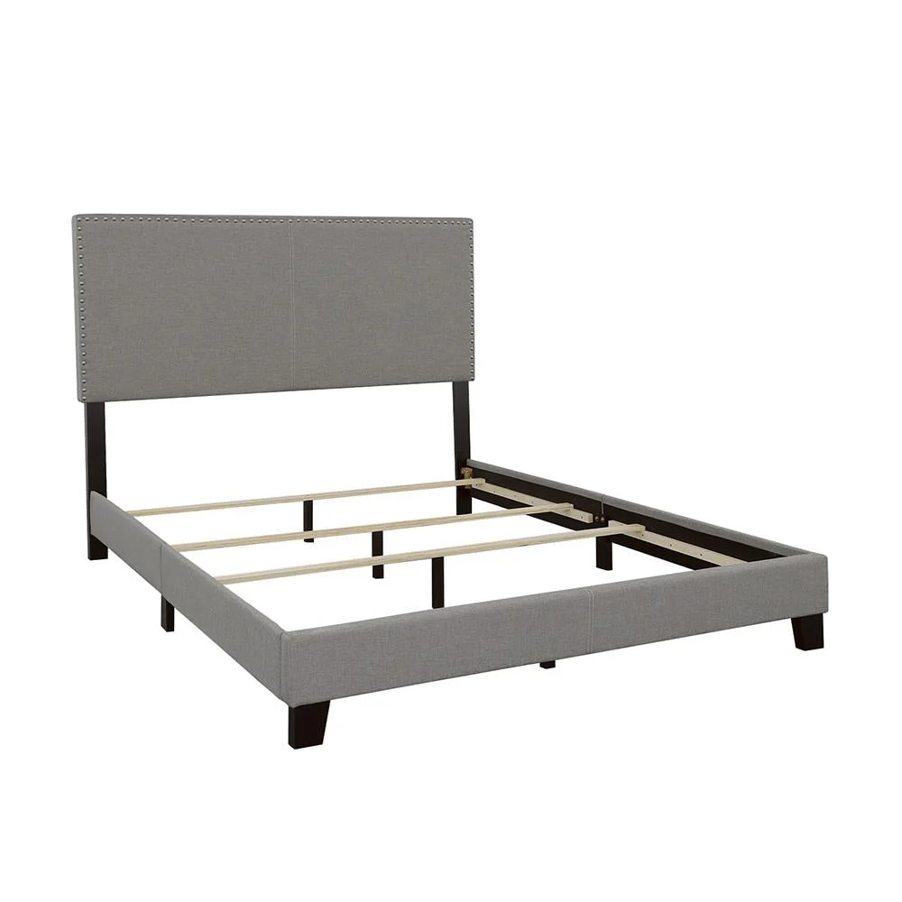 Boyd Eastern King Upholstered Bed with Nailhead Trim in Grey