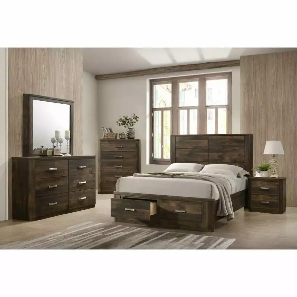 Contemporary Walnut Wood Eastern King Bed 5PCS Set Acme Elettra 24197EK-S-5pcs