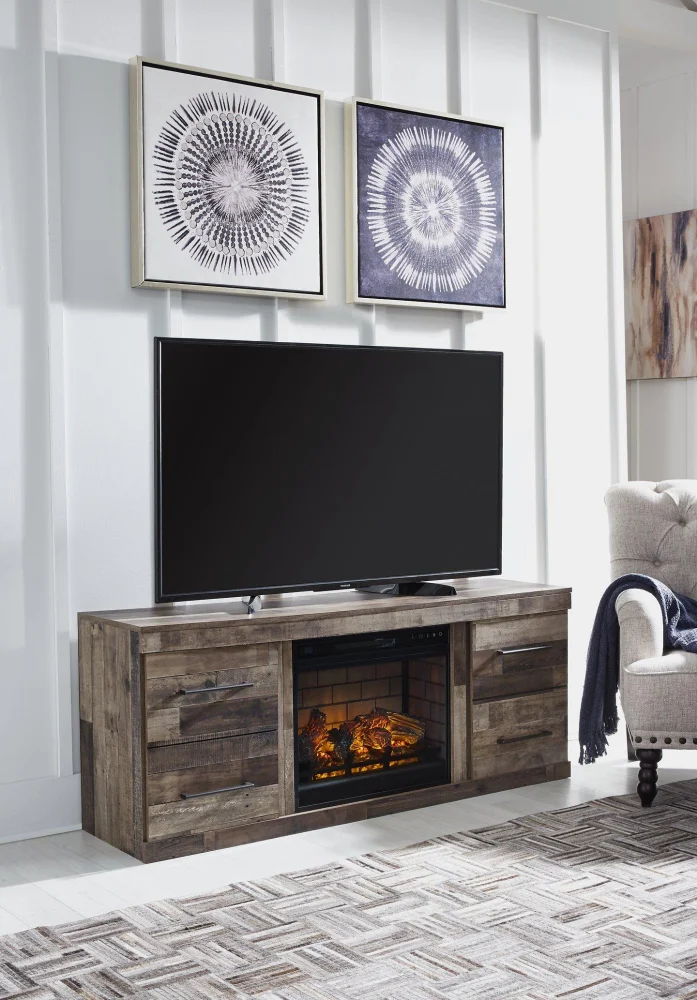 Derekson TV Stand with Electric Fireplace - Modern Entertainment Center