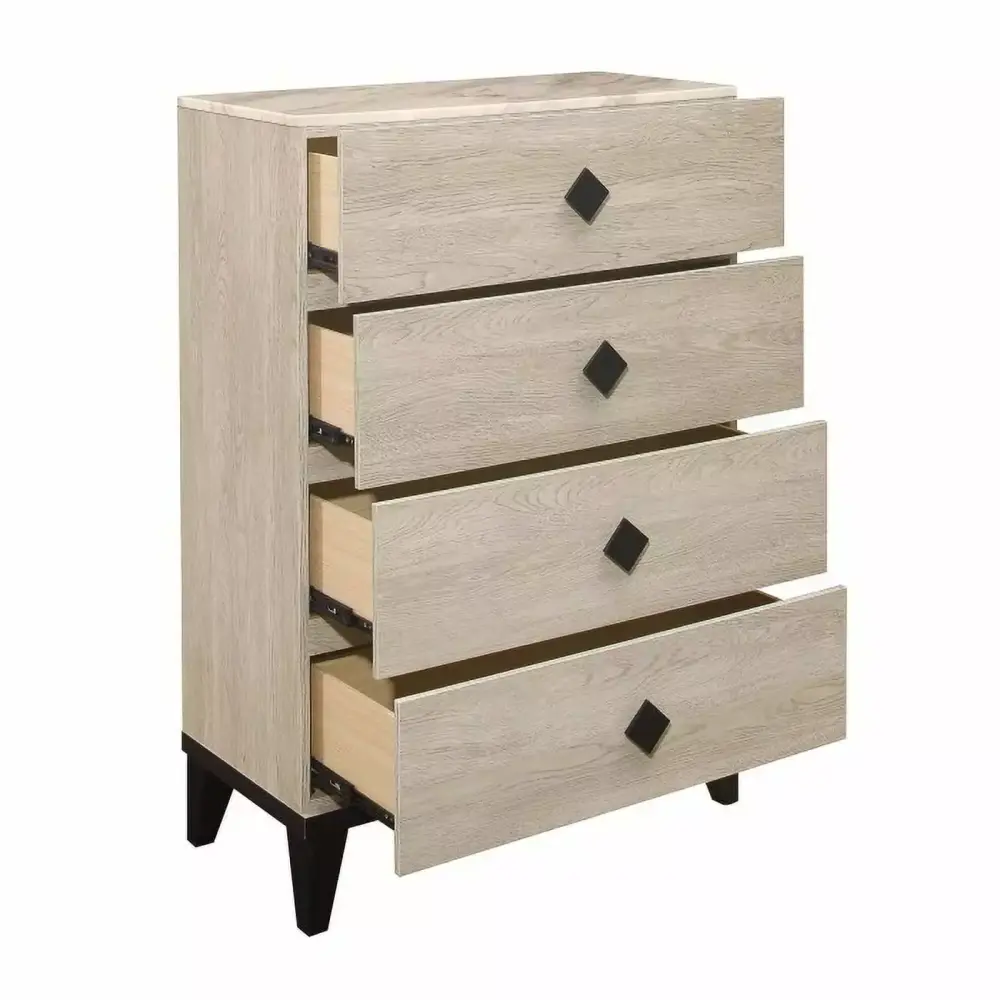 Home Elegance Whiting Gatherion Chest with Black Square Hardware and Cream Marble-Look Finish