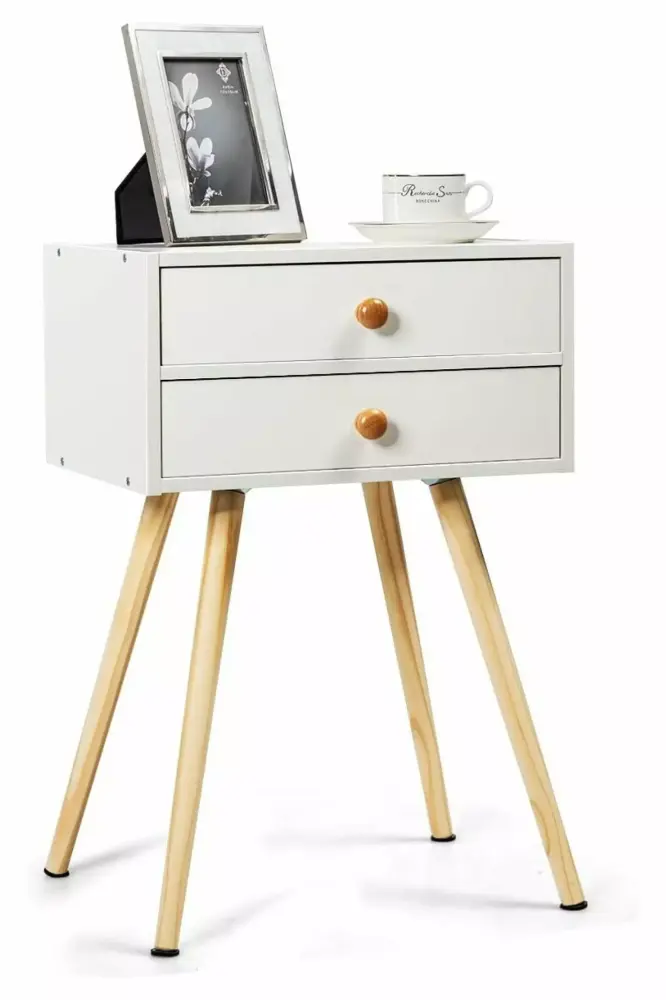 Bennium Century Modern 2 Drawers Nightstand White Sofa Side Table End Table