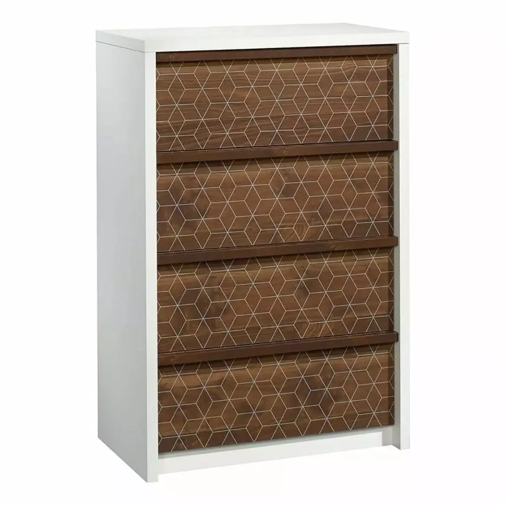 Pemberly Row 4-Drawer Engineered Wood Chest in Soft White and Grand Walnut
