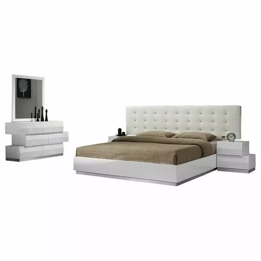 Best Master Spain 5-Piece Engineered Wood California King Bedroom Set in White Gloss