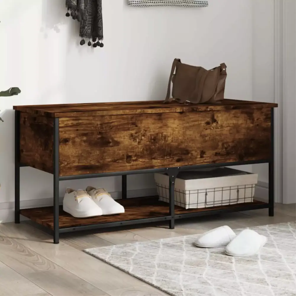vidaXL Smoked Oak Engineered Wood Storage Bench 39.4x16.7x18.5