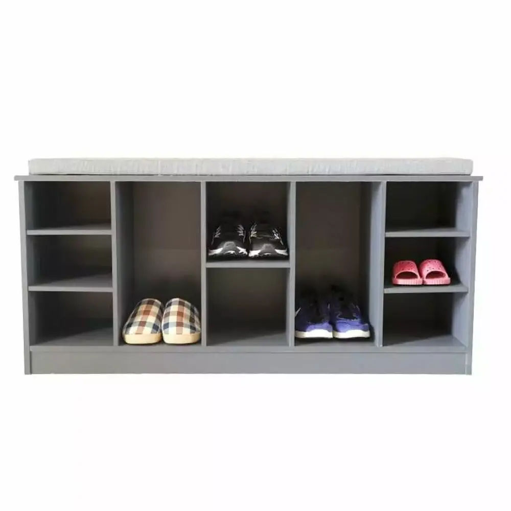 Basicwise 22 x 47.25 x 12 in Wooden Shoe Cubicle Storage Entryway Bench with Soft Cushion for Seating