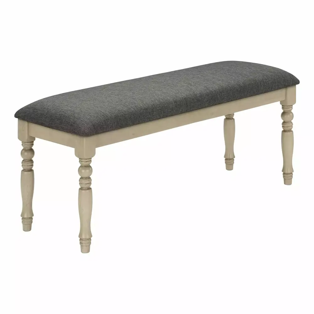 Bench 48 Rectangular Antique Gray Upholstered Gray Fabric Wooden Legs