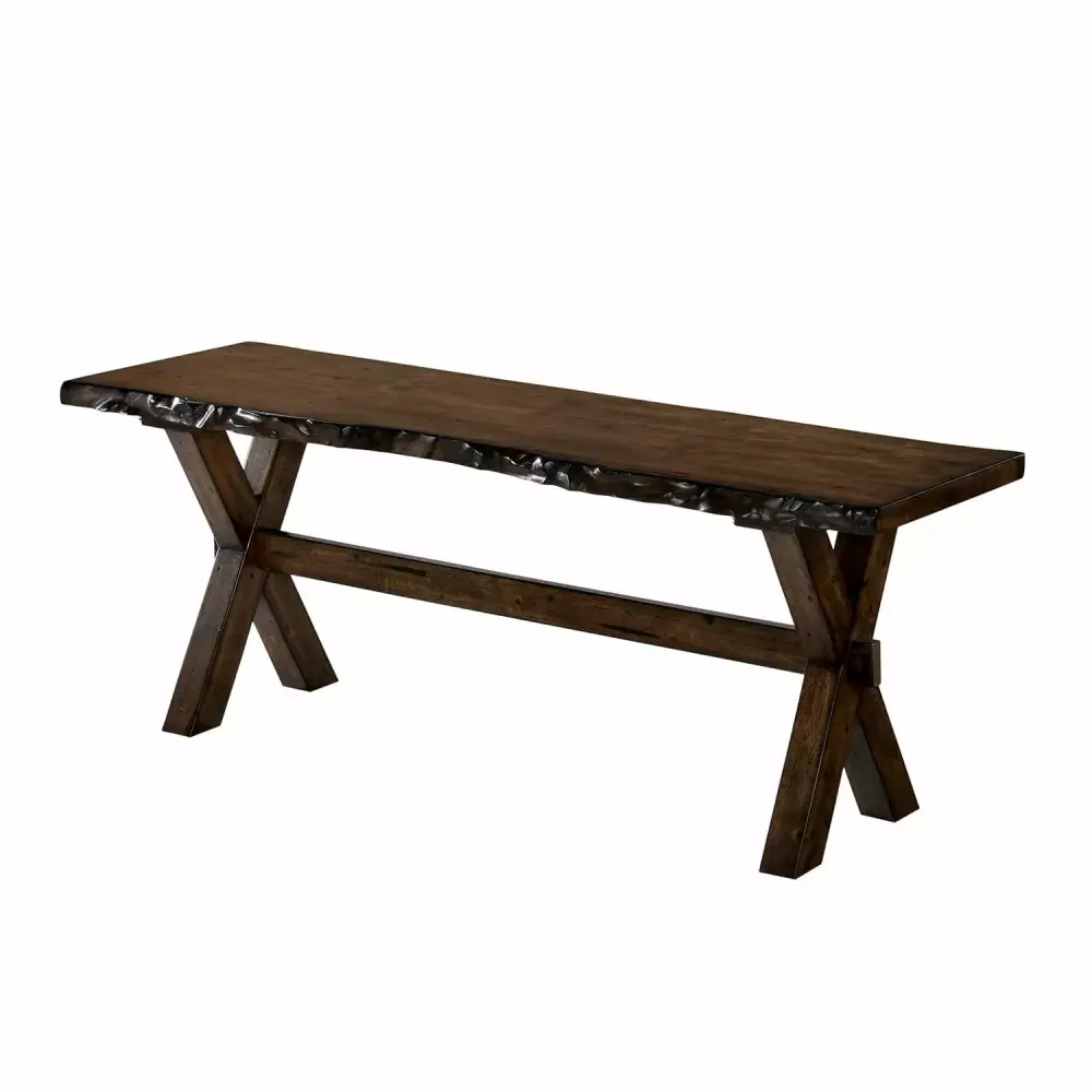Benzara BM188381 18.75 x 54 x 14 in Transitional Style Solid Wood Bench with Trestle Base and Cross Legs Brown