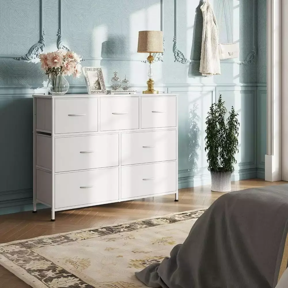 7 Drawer Dresser Storage Tower with Steel Frame for Entryway Closets