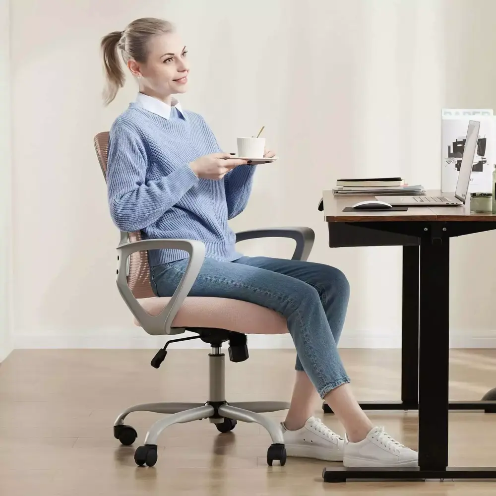 Deiokin Ergonomic Mesh Home Office Chair with Adjustable Lumbar Support and Arms Pink