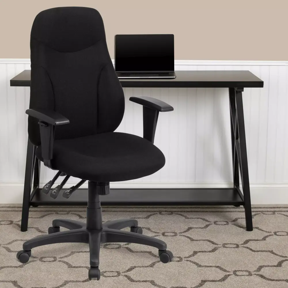 Emma + Oliver High Back Black Fabric Swivel Ergonomic Task Office Chair with Arms - Supportive Design