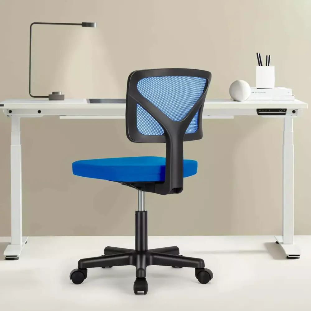 KPUY Ergonomic Office Chair Armless Comfortable Seat with Lumbar Support Blue