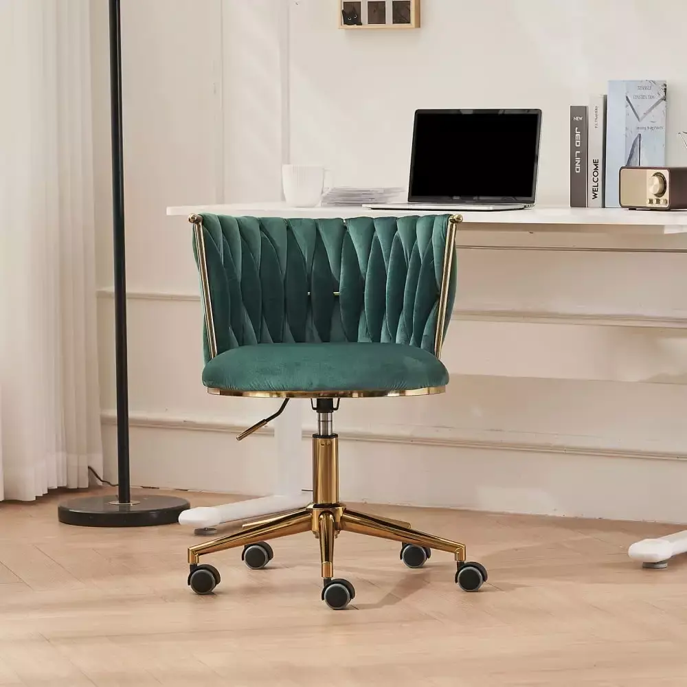 Upholstered Home Office Desk Chair with Adjustable Swivel Wheels, Ergonomic Office Chair for Comfort