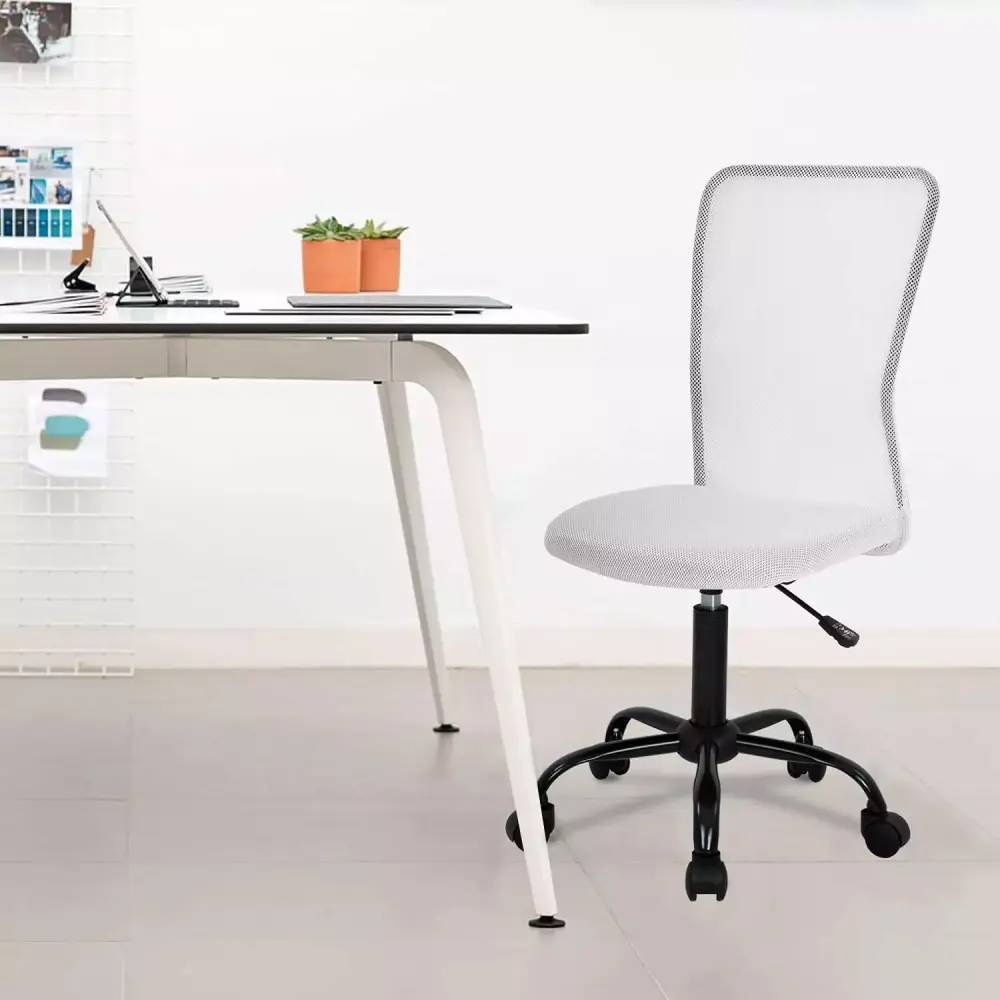 XF XINFENG White Ergonomic Armless Mesh Desk Chair with Lumbar Support