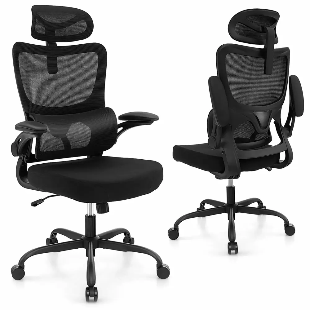 Costway Mesh Office Chair with Adaptive Lumbar Support Flip-up Padded Armrests and Headrest