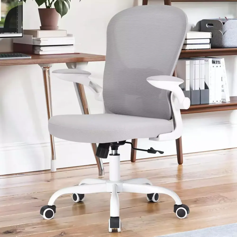 High Back Ergonomic Office Chair with Flip-Up Armrest and Adjustable Lumbar Support - White