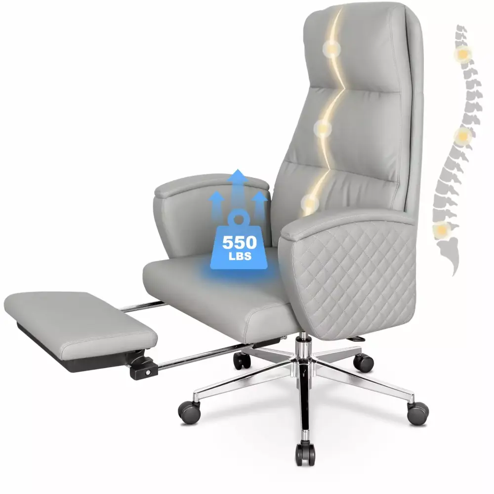 550lb Big and Tall Executive Leather Office Chair with Foot Rest and Reclining Feature