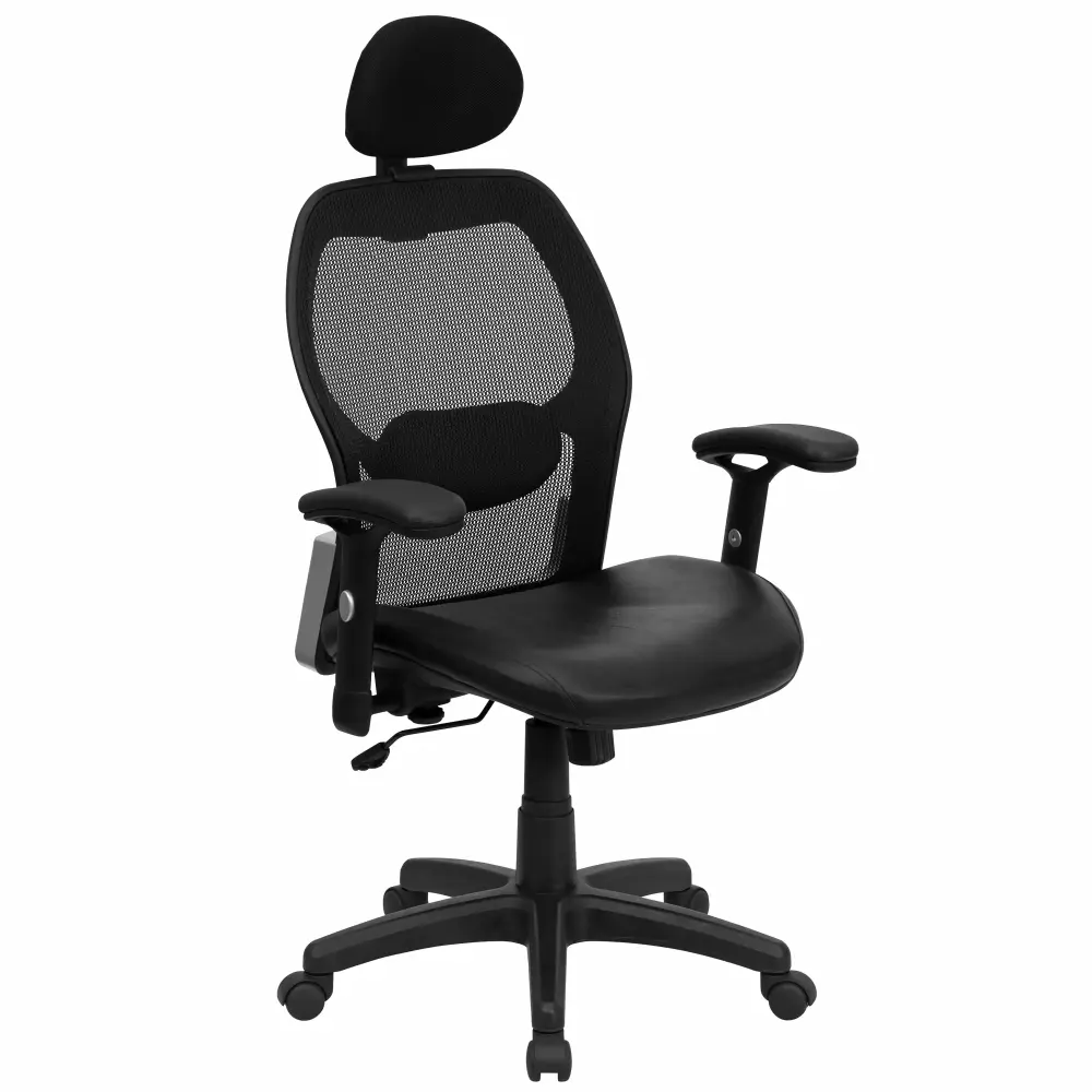 A Line Furniture Colia Black Executive Adjustable Swivel Office Chair with Leather Padded Seat and Headrest