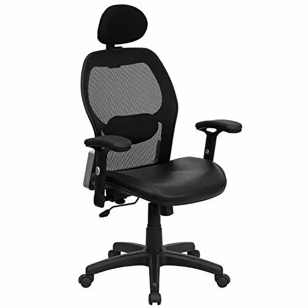 A Line Furniture Colia Black Executive Adjustable Swivel Office Chair with Leather Padded Seat and Headrest