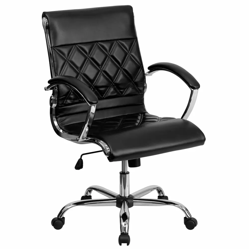 A Line Furniture Designer Mid Back Diamond Patterned Black Leather Executive Swivel Office Chair
