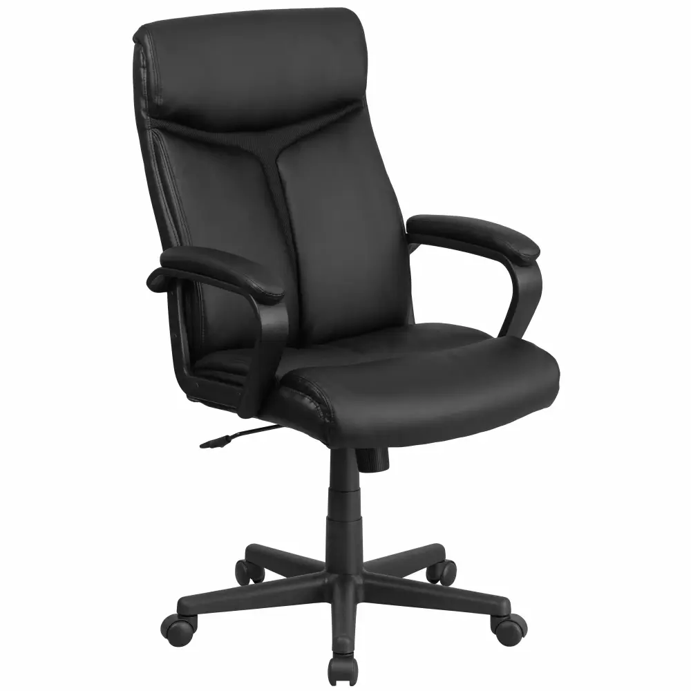 A Line Furniture Executive High Back Black Leather Office Chair with Mesh Insert and Adjustable Swivel
