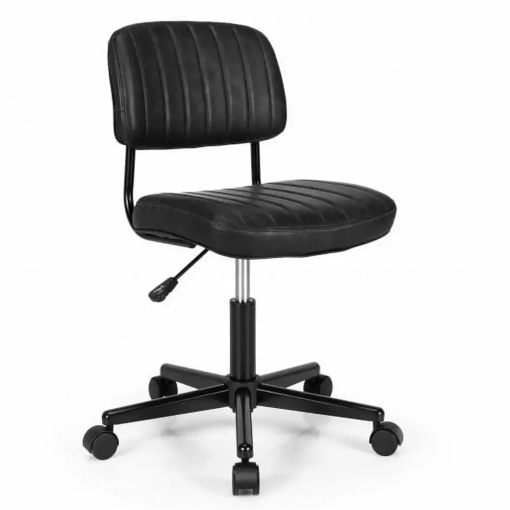 Adjustable Office Chair PU Leather Swivel Task Chair with Backrest Black
