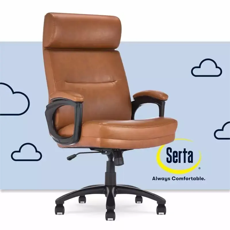 Serta Comfort Executive Big & Tall Ergonomic Office Chair in Bonded Leather Cognac for Maximum Support
