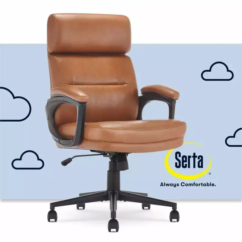 Serta Comfort Executive Ergonomic Mid Back Office Chair Bonded Leather Cognac